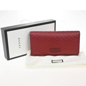 GUCCI Logo Micro Guccissima GG Pattern Long Wallet Leather Red 31CA307